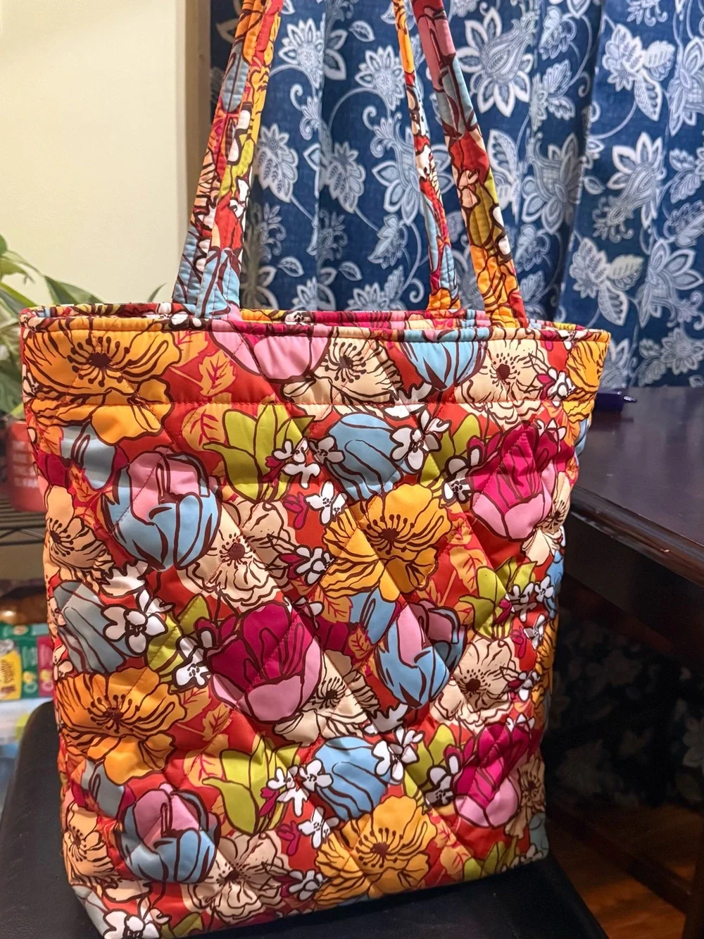 Vera Bradley Floral Quilted Tote in Red-Orange Multi